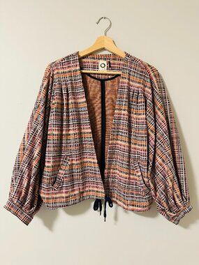 Akemi + Kin Anthropologie Plaid Tie Jacket Size S